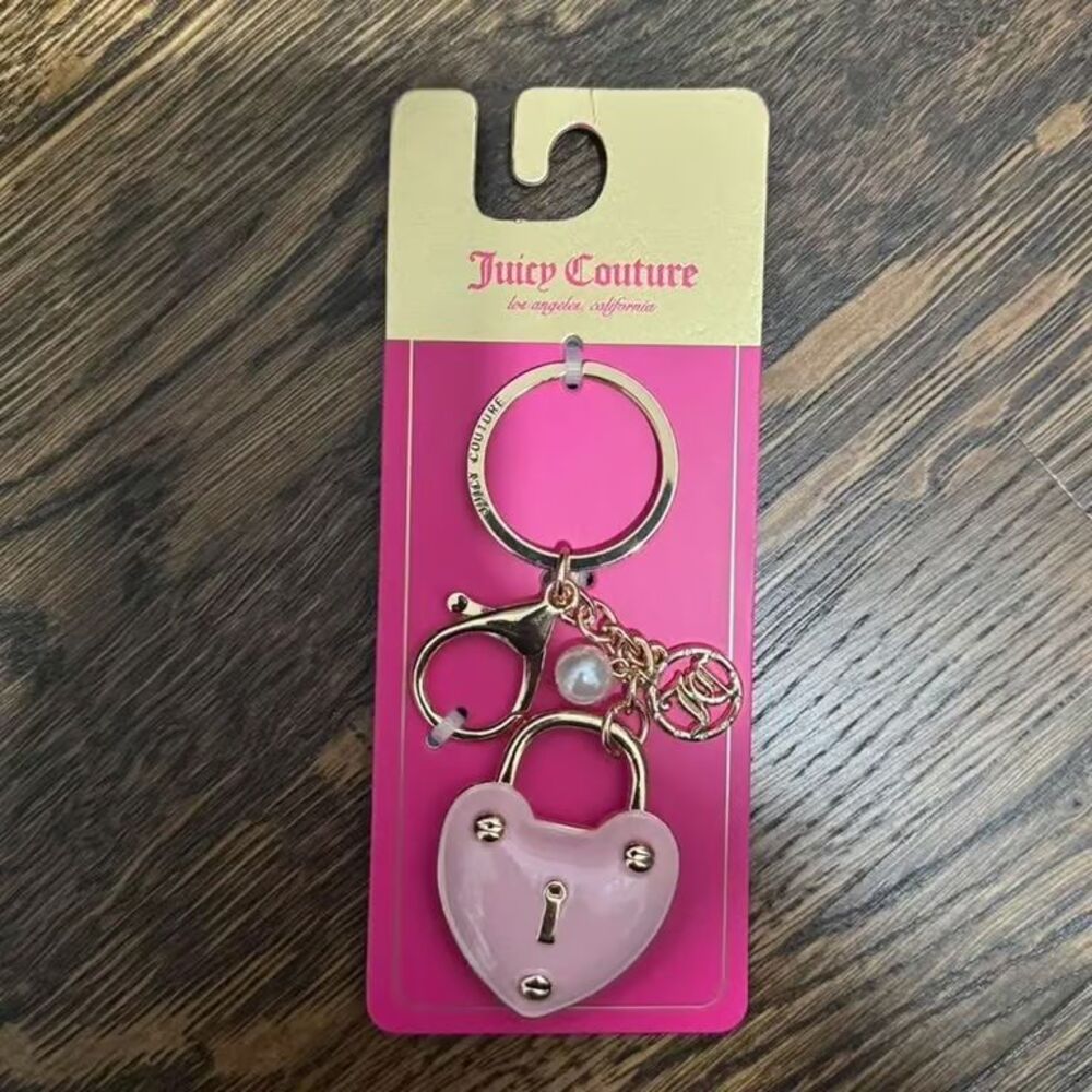 Juicy Couture Pink Gold Heart Lock Keychain Bag Charm Keychain